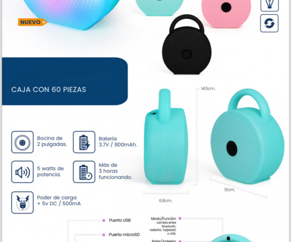 BOCINA BLUETOOTH CON TECNOLOGÍA TWS Y LUZ RGB, VENTA DESDE 1 PIEZA A PRECIO DE CAJA MÁSTER. 